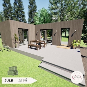 Container house plan / container studio / self-build studio plan / French container house 2D and 3D plan / architectural plans