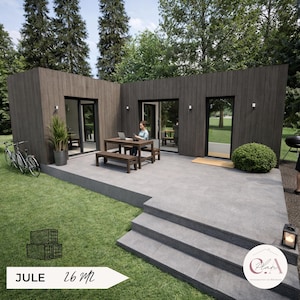 Plano de casa contenedor de 26 m² / Plano de estudio contenedor para autoconstrucción / Casa contenedor francesa / Planos arquitectónicos de contenedores ecológicos