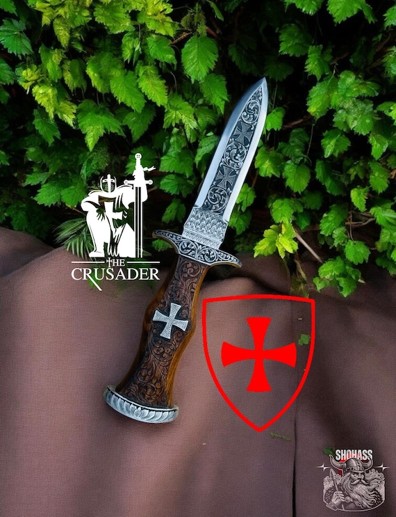 Templar Knife Knight's Legacy Inspired Hand Carved The Crusader's Blade Cosplay with German Cross Decorative Best gift for knight Templars