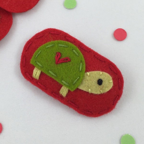 Felt Hair Clip, No Slip, Little Turtle, Red, Girls Hair Clip, Toddler Hair Clips, Baby Hair Clip