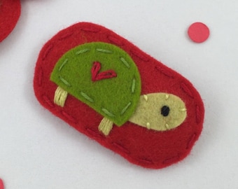 Felt Hair Clip, No Slip, Little Turtle, Red, Girls Hair Clip, Toddler Hair Clips, Baby Hair Clip