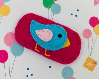 Felt Hair Clip, No Slip, Baby Hair Clip, Girls Hair Clip, Felt Hair Bow, Felt Animal, Pink, Hair Barrette, Turquoise Bird, Bright Fuchsia,