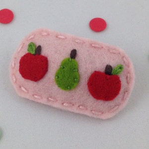 Felt Hair Clip, No Slip, Felt Fruit, Girl Hair Clips, Felt Bows, Baby Bows, Hair Accessories, Wool Felt, Hair Pin, Apple and Pear, Soft Pink
