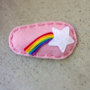 Felt Hair Clip, NO SLIP GRIP, Shooting Star, Rainbow, Pink, Felt Hair Bow, Pink, Girls Hair Clip, Wool Felt Hair Clip, Hair Barrettes