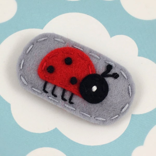 Felt Hair Clip, No Slip, As Seen In Lucky Kids Magazine, Ladybug, Silver, Girl Hair Clip, Baby Hair Clip, Toddler Hair Clip,