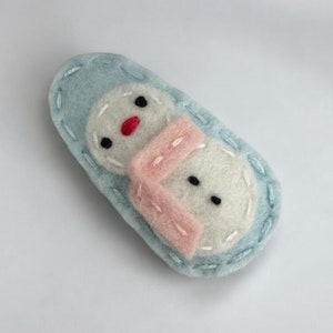 Felt Hair Clip, No Slip, Snowman, Girls Hair Clips, Toddler Hair Clip, Baby Hair Clip,Baby Hair Bow, Gift For Girls, Blue Ice