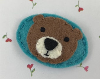 Felt Hair Clip, No Slip, Gift For Girls, Felt Hair Bow, Baby Girl Bow, Bow For Girls, Hair Barrettes, Girl Hair Pins, Precious Bear, Teal