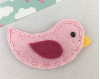 Felt Hair Clip, No Slip, Girls Hair Clip, Toddler Hair Clip, Baby Hair Clip, Baby Hair Bows, Felt Bow, Baby Girl Bows, Felt Bird, Bird, Pink