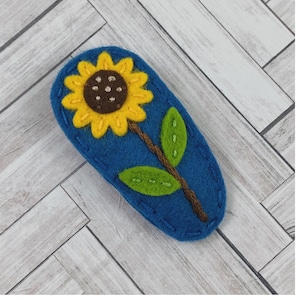 Pinza para el pelo de fieltro, PINZA ANTIDESLIZANTE, Flor de fieltro, Pinza para el pelo de niña, Pinza para el pelo de bebé, Accesorios para el pelo, Lazos para el pelo de fieltro, Pasador, Girasol, Azul piscina