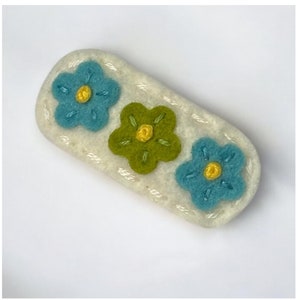 Pinza para el pelo de fieltro, antideslizante, trío de flores, lazo para el pelo de fieltro, flor de fieltro, pasador para el pelo de fieltro, niña, fieltro de lana, crema, verde azulado y musgo