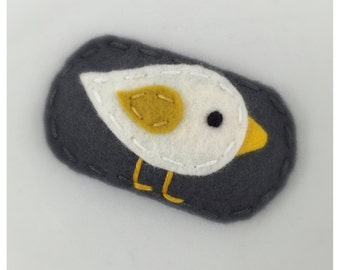 Felt Hair Clip, No Slip, Felt Bird, Baby Bow, Felt Hair Bow, Girls Hair Clip, Toddler Hair Clip, Baby Hair Clip, White Birdie, Slate