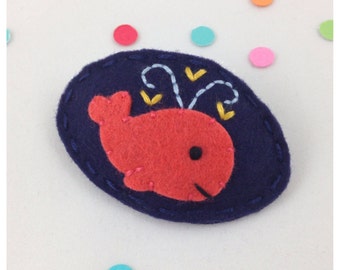 Felt Hair Clip, No Slip, Whale, Navy Blue, Girls Hair Clip, Wool Felt Hair Clip, Toddler Hair Clip