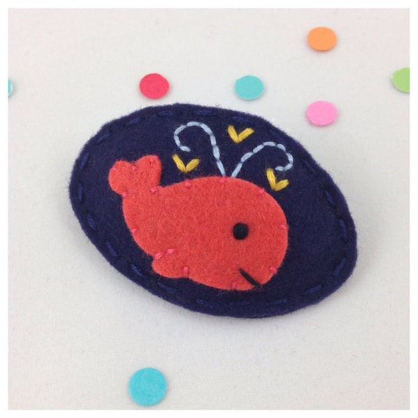 Felt Hair Clip, No Slip, Whale, Navy Blue, Girls Hair Clip, Wool Felt Hair Clip, Toddler Hair Clip