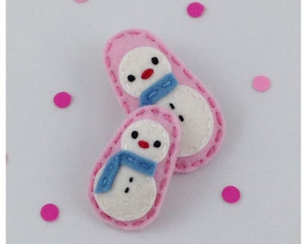 Felt Hair Clip, No Slip, Snowman, Pink, Girls Hair Clips, Toddler Hair Clip, Baby Hair Clip, Hair Bow, Baby Hair Bow, Gift For Girls