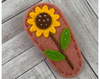 Felt Hair Clip, No Slip, Gift For Girls, Felt Flower, Girl Hair Clip, Baby Hair Clip, Felt Hair Bows, Hair Barrette, Sunflower, Brick