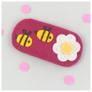 Felt Hair Clip, No Slip, Bumblebees Flower, Fuchsia, Girls Hair Clip, Toddler Hair Clip, Wool Felt Hair Clip image 1