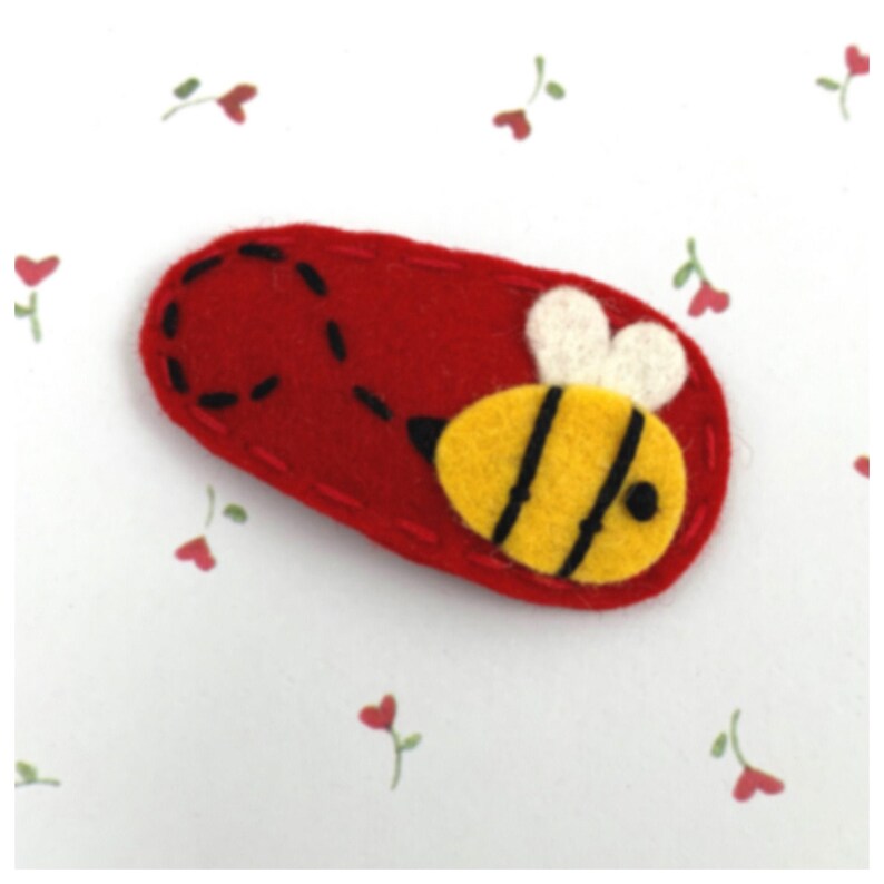 Felt Hair Clip, Felt Animal, Felt Hair Accessories, Girl Hair Clip, Baby Bow, Felt Barrette, Felt Bow, Felt Hair Pin, Red Felt, Bumblebee image 1