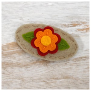 Felt Hair Clip, NO SLIP, Natural, Red Orange Flower, Chic Flower, Baby Hair Clip, Girls Hair Clip, Fall Clips
