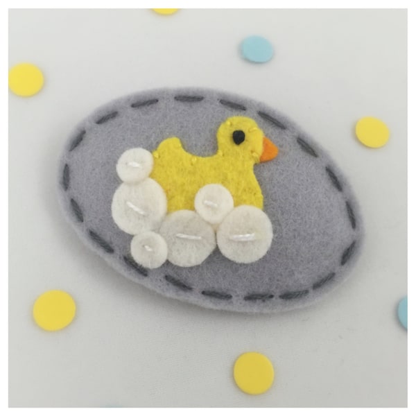 Felt Hair Clip, No Slip Clip, Girl Hair Clip, Baby Hair Clip, Rubber Ducky, Gray,