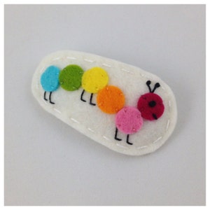 As Seen In Lucky Kids Magazine, Felt Hair Clip, NO SLIP, Wool Felt, Baby Bows, Felt Bows, Gift For Girls, Rainbow Caterpillar, White image 1