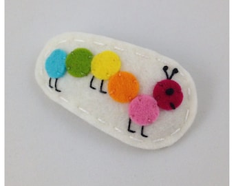 As Seen In Lucky Kids Magazine, Felt Hair Clip,  NO SLIP, Wool Felt, Baby Bows, Felt Bows, Gift For Girls, Rainbow Caterpillar, White