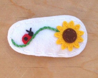 Felt Hair Clip, Girls Hair Clip, Toddler Hair Clips, No Slip, Flower Ladybug, White