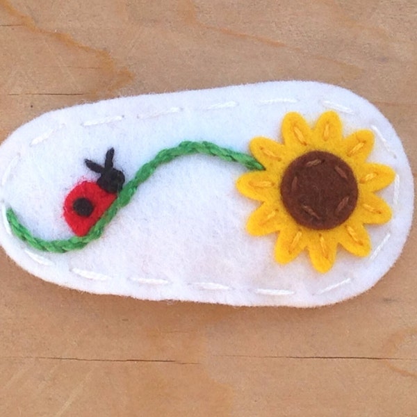 Felt Hair Clip, Girls Hair Clip, Toddler Hair Clips, No Slip, Flower Ladybug, White