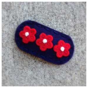 Felt Hair Clip, NO SLIP, Felt Hair Bows, Baby Bow, Flower Hair Clip, Felt Flower, Girls Hair Clip, Baby Hair Clip, Red Flowers, Navy Blue