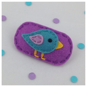 Felt Hair Clip, NO SLIP CLIP, Teal Birdie, Orchid, Baby Hair Clip, Girls Hair Clip, Toddler Hair Clip, Bird Felt Hair Clip