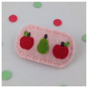 Filz Haarspange, No Slip, Filz Obst, Mädchen Haarspangen, Filzschleifen, Baby Schleifen, Haarschmuck, Wollfilz, Haarnadel, Apfel und Birne, Zart Rosa