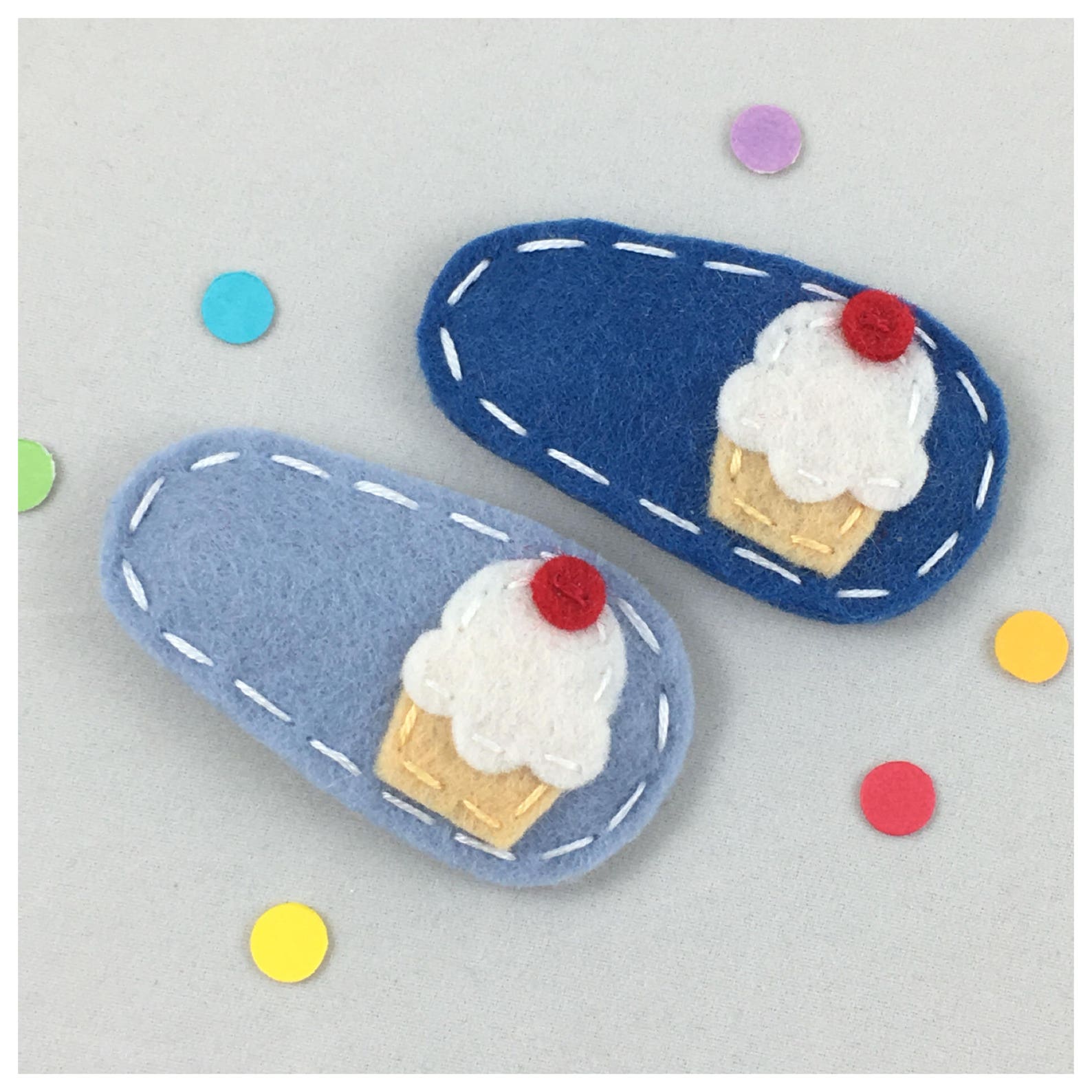 Felt Hair Clips No Slip Blue Cupcake Set Girl Hair Clips Etsy
