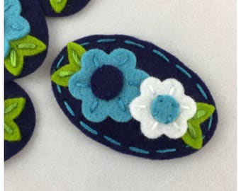 Felt Hair Clip, Felt Flowers, Wool Felt, Baby Hair Clip, No Slip, Felt Hair Bows, Flower Hair Bows, Hair Barrette, Petite Bouquet, Navy Blue