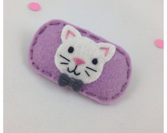 Felt Hair Clip, No Slip, Felt Hair Bow, Felt Animal, Baby Hair Bows, Gift For Girls, Baby Hair Clips, Felt Bow, Lavender, Little Cat, Purple