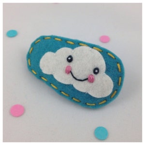Felt Hair Clip, NO SLIP, Hair Barrettes, Hair Bows, Baby Hair Clips, Wool Felt, Felt Hair Acessories, Girls Hair Clip, Happy Cloud, Teal