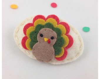 Felt Hair Clip, NO SLIP CLIP, Wool Felt Hair Clip, Felt Animal, Felt Hair Bow, Felt Hair Pins, Turkey, Thanksgiving