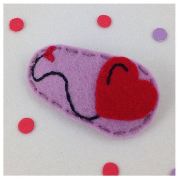 Felt Hair Clip, No Slip,  Heart Balloon, Light Purple, Girls Hair Clip, Valentine Hair Clip, Toddler Hair Clip