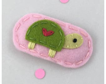 Felt Hair Clip, No Slip, Little Turtle, Pink, Girl Hair Clip, Toddler Hair Clip, Baby Hair Clip, Wool Felt, Gift For Girls