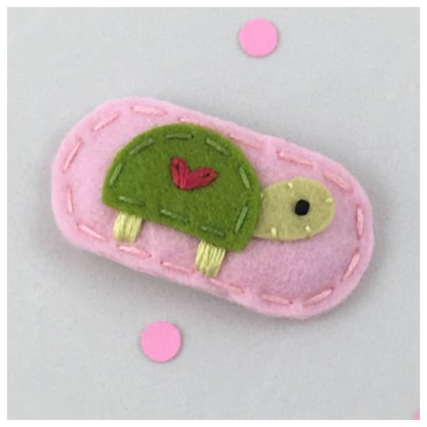 Felt Hair Clip, No Slip, Little Turtle, Pink, Girl Hair Clip, Toddler Hair Clip, Baby Hair Clip, Wool Felt, Gift For Girls