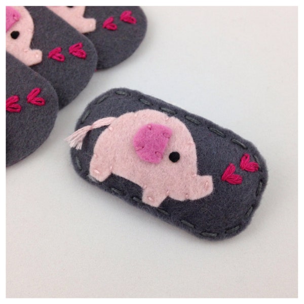 Felt Hair Clip, No Slip, Ellie Elephant, Slate Grey, Girls Hair Clip, Toddler Hair Clip, Felt Animal