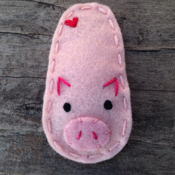 Felt Hair Clip, No Slip, Animal Series Pig, Piggie, Pink, Girls Hair Clip, Toddler Hair Clip, Baby Hair Clip