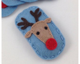 Felt Hair Clip, No Slip, Reindeer, Blue, Girls Hair Clip, Toddler Hair Clip, Baby Hair Clip