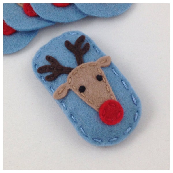 Felt Hair Clip, No Slip, Reindeer, Blue, Girls Hair Clip, Toddler Hair Clip, Baby Hair Clip