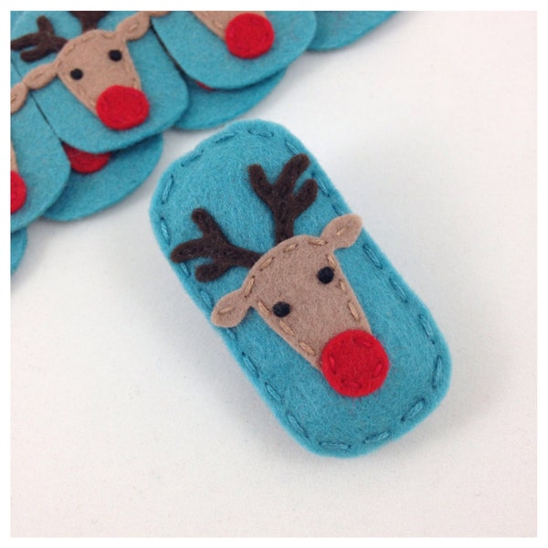 Reindeer Felt Hair Clip, Teal Hair Clip, Girls Hair Clips, Christmas Hair Clips, Hair Clips, Toddler Hair Clips