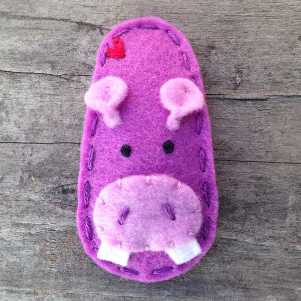 Felt Hair Clip, Hippo, Animal Series, Girls Hair Clips, Baby Hair Clip, Purple Hair Clip, Wool Felt Hair Clip