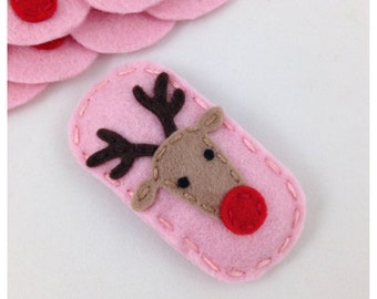 Felt Hair Clip, No Slip, Reindeer, Pink, Girls Hair Clip, Baby Hair Clip, Holiday Hair Clip, Rudolph Hair Clip