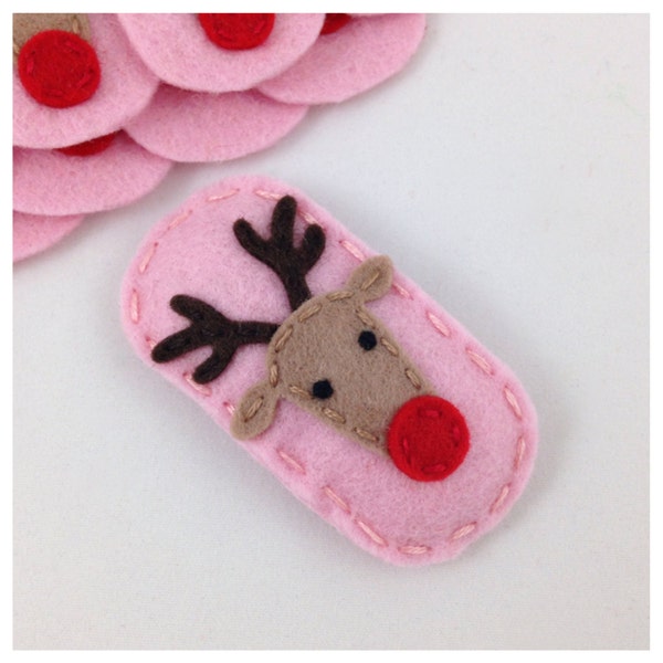 Felt Hair Clip, No Slip, Reindeer, Pink, Girls Hair Clip, Baby Hair Clip, Holiday Hair Clip, Rudolph Hair Clip