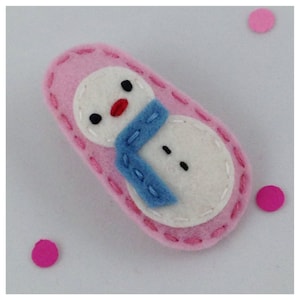 Filz-Haarspange, NO SLIP CLIP, Wollfilz-Haarspange, Schneemann, Rosa, Mädchen-Haarspange, Kleinkind-Haarspange, Haarschleife, Geschenk für Mädchen