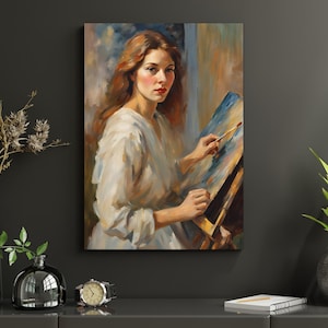 Woman Painting Art Print: Bohemian Minimalist Wall Decor (Digital Download)