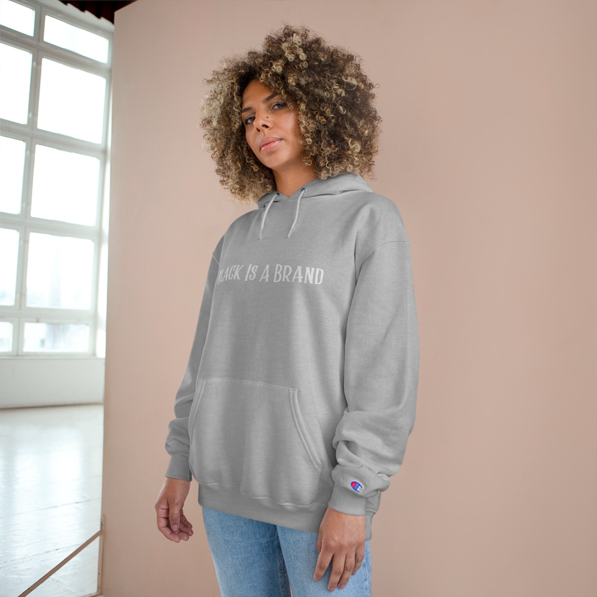 The Black is A Brand Champion Hoodie With White Letters UNISEX Etsy