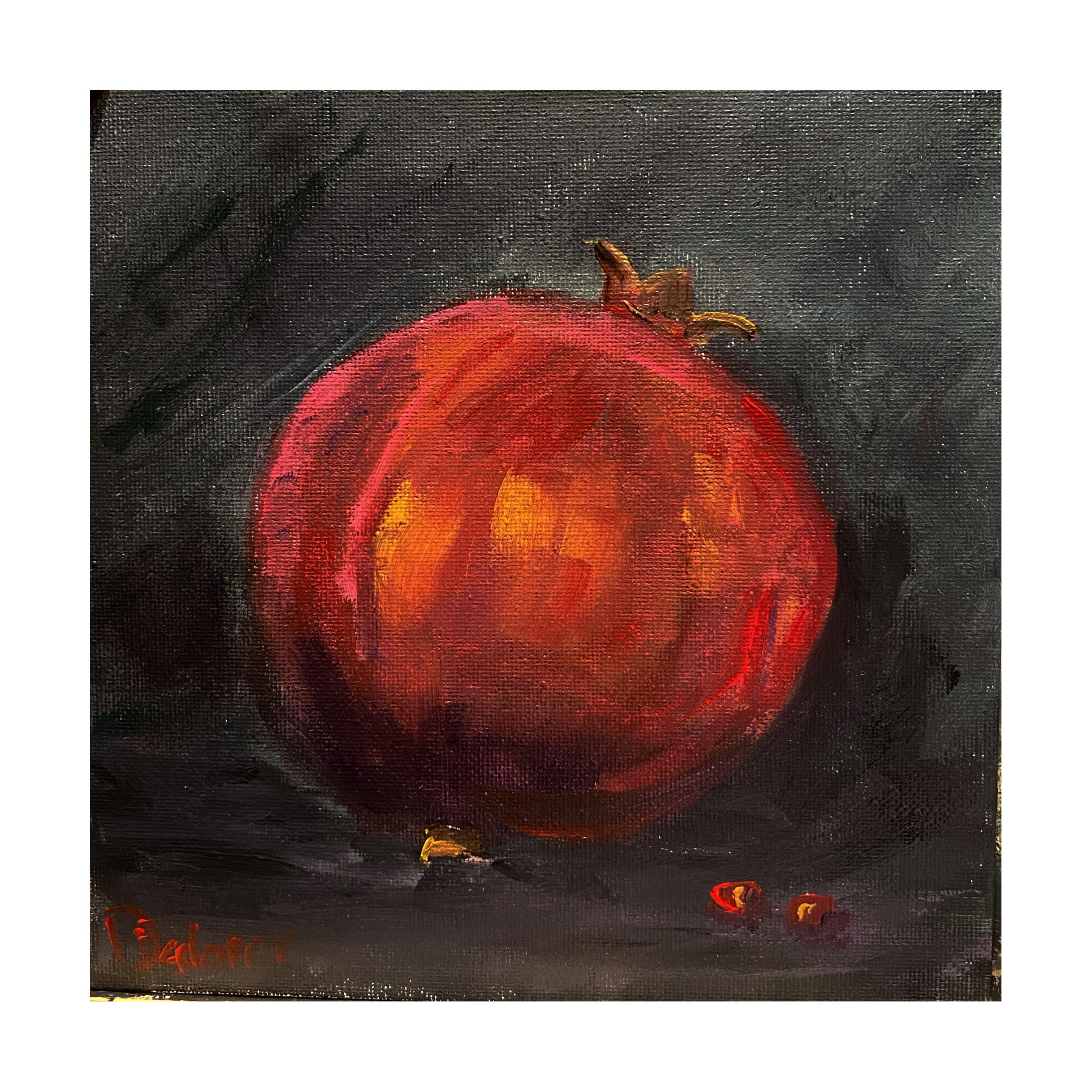 赤いザクロのある静物画。オリジナルアクリル画、20 x 20 cm - Etsy 日本